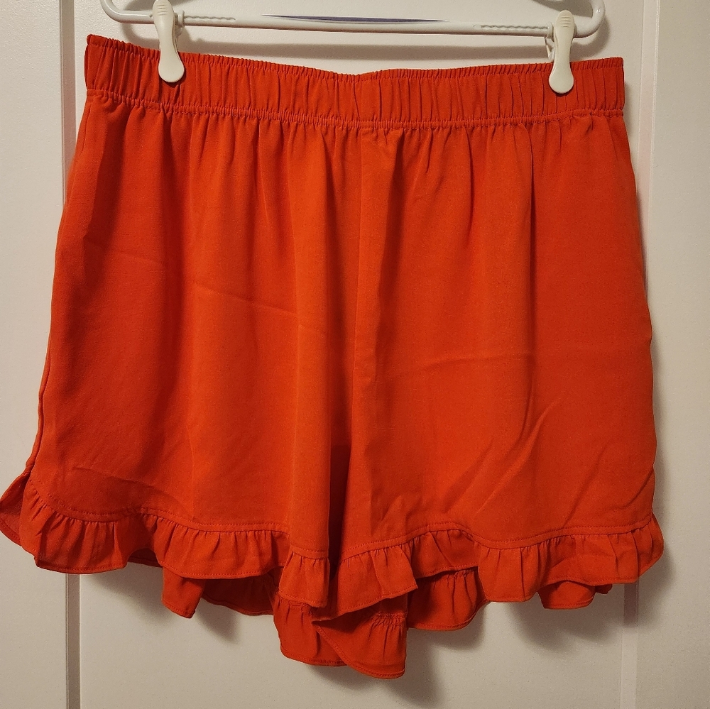 Cotton Bleu orange ruffle shorts 1X